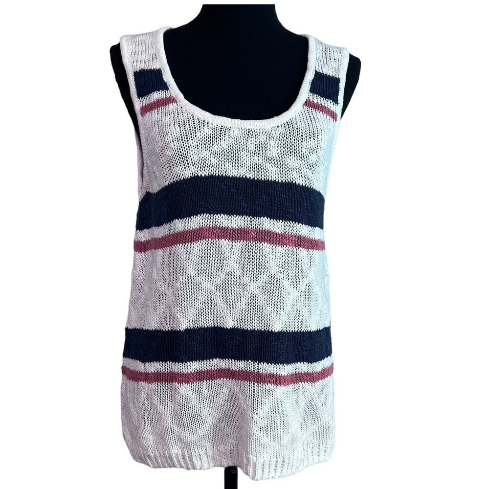 Rag Poets Tulum Sleeveless Navy Pink Striped Sweater Tank Large Coastal Beach